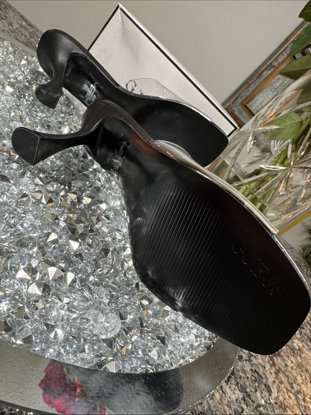 GUESS Hambree Black Heeled Mule with Clear PVC Strap NEW 6.5 - Picture 10 of 14